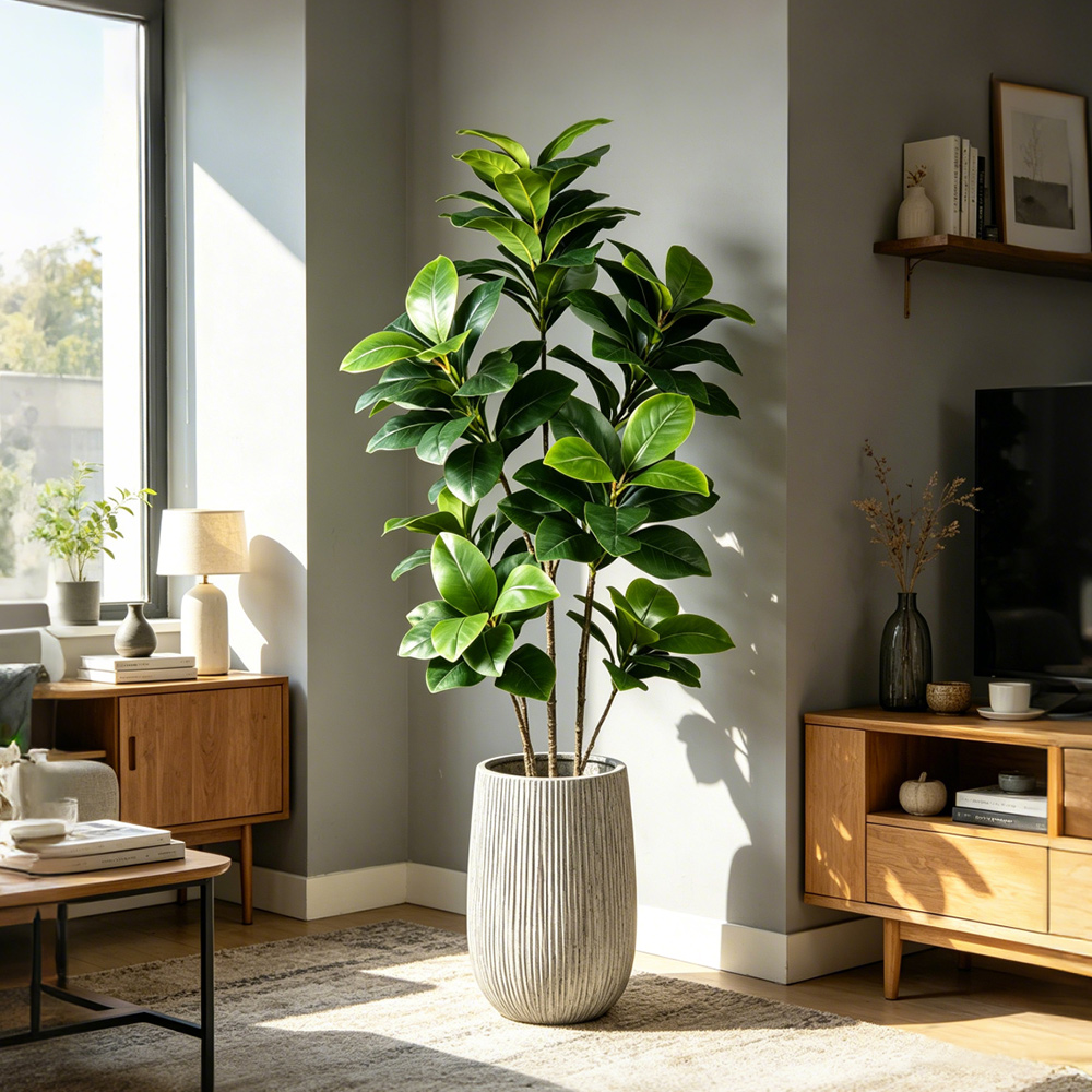 Fiddle Leaf Fig - 74-140cm大型人工バニヤンツリー、トロピカルフィドルフィグツリー、プラスチック製フィカス植物、人工ゴムの木の葉、家の庭の装飾用